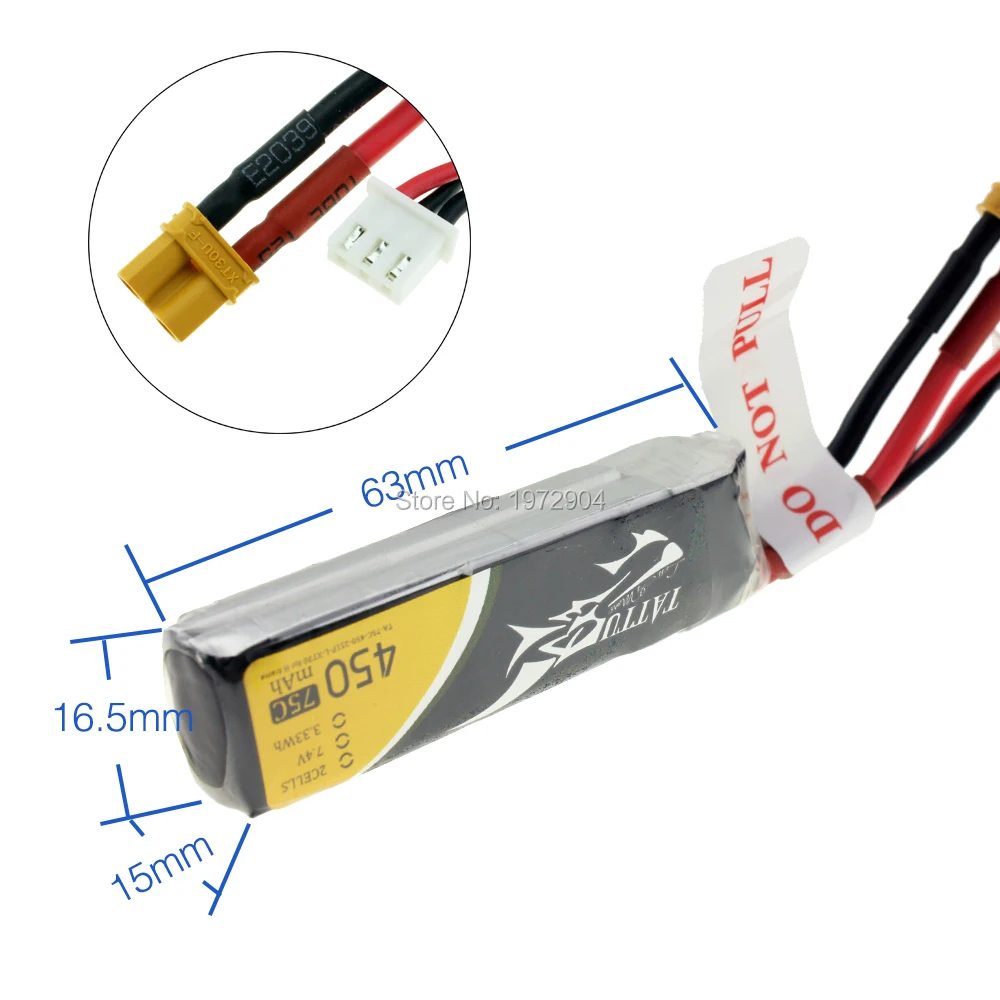 Литий-полимерный аккумулятор tattu 450mAh 75C 2S 7,4 V 3S 11,1 V 4S 14,8 V с разъемом XT30 Battey для RC FPV Racing Drone Quadcopter Toys