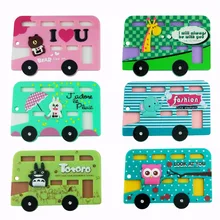 

BINXUE Card package The shape of a car Creative thin hard mini cartoon bus card set of key chain cute little Credit Card holder