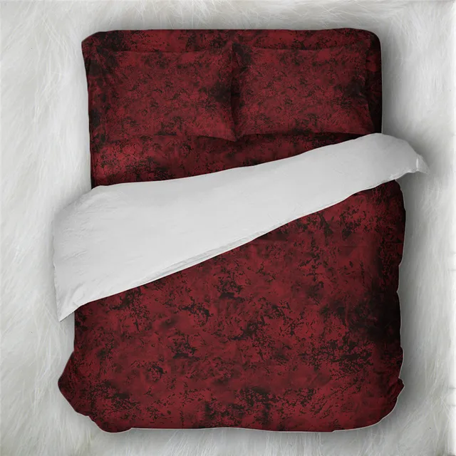 Scenery Print Bedding Set Pure Color Blood Red Duvet Cover Set Pillowcase Human Cycling