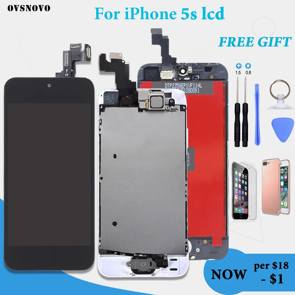 

Full Set Complete Assembled LCD Display For iPhone 5S LCD Touch Screen Digitizer Pantalla Home Button+Front Camera+Ear Speaker