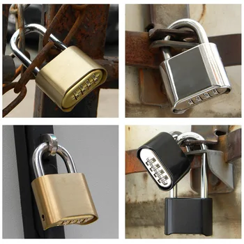 

Outdoor Lock No Key 4 Digit Combination Coded Padlock, Waterproof Rustproof Brass Big Size Copper for Fence Warehouse Door Locks
