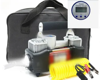 

Tyre Inflatable Pump Automobiles Double cyclinders+Emergency lamp + pure copper motor Car Air tire Compressor 12v with carry bag