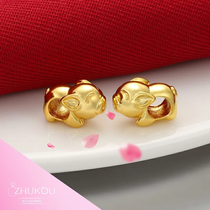 

ZHUKOU 9x13mm High Quality Gold pig Spacer beads for Jewelry making accessories Brass Cubic Zirconia Beads Beads model:PZ12