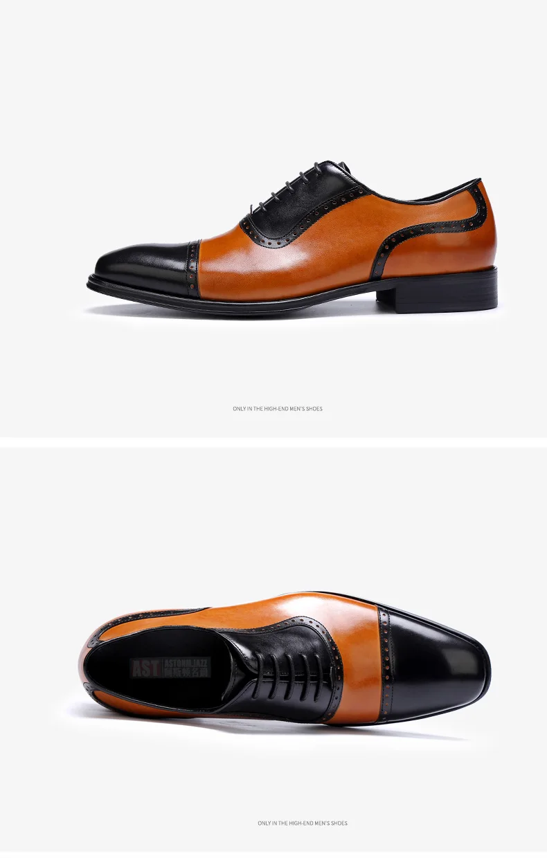 Men's Full Grain Leather Dress Shoes Classical Business Oxfords Shoes Mixed Color Men's Brogue Shoes Moccasin For Men Square Toe (8)