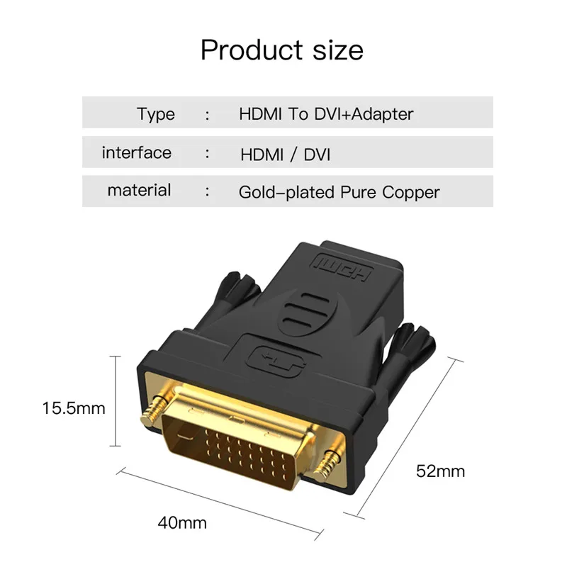 DVI 24+ 1 к HDMI Кабель-адаптер 1080P позолоченный Мужской к женскому HDMI к DVI Кабель-конвертер для HDTV проектор монитор