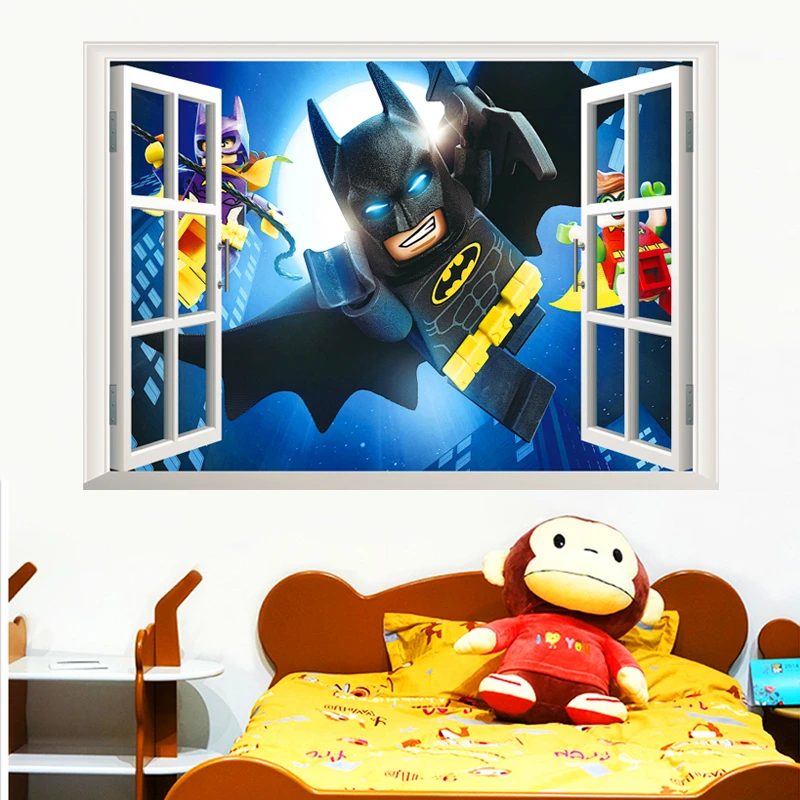 Pegatinas de pared de batman de dibujos animados para habitaciones de niños  decoración del hogar pegatinas de pared de ventana de efecto 3d diy mural  de pvc carteles de Navidad para niño