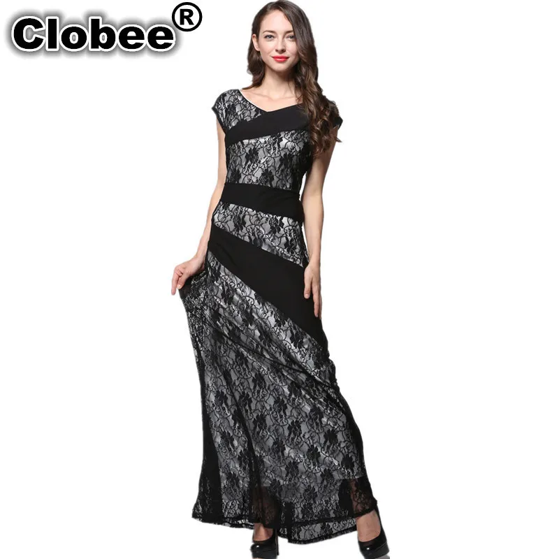 

Party 2019 Womens Summer Elegant Patchwork Lace Clothing Ladies Sexy Maxi Long Party Dress boho Plus Size 6XL 7XL robe chemise