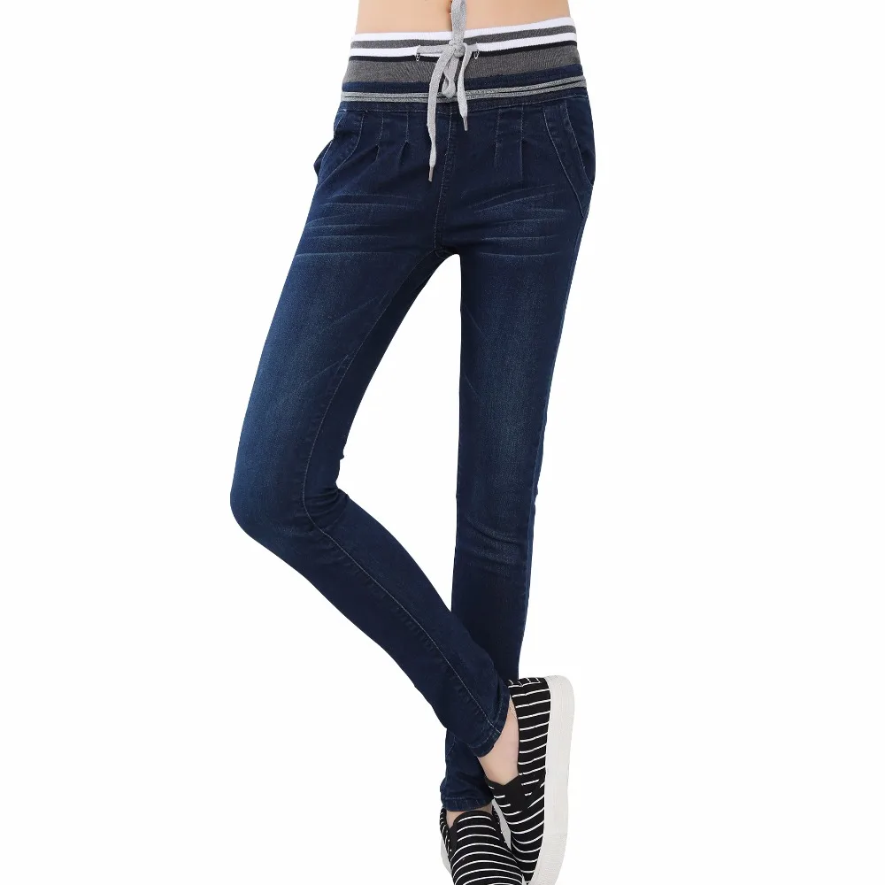 

Women Jeans 2017 Winter Spring New Fashion Warm Body Slim with Drawstring Sexy Jeans Woman Femme High Waist Winterized Pants