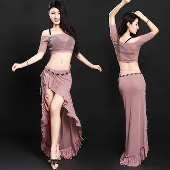 

Sexy Women Soft Belly Dance Costume Oriental Dancing Training Clothing Top+Skirt Suit for Women belly dance wear