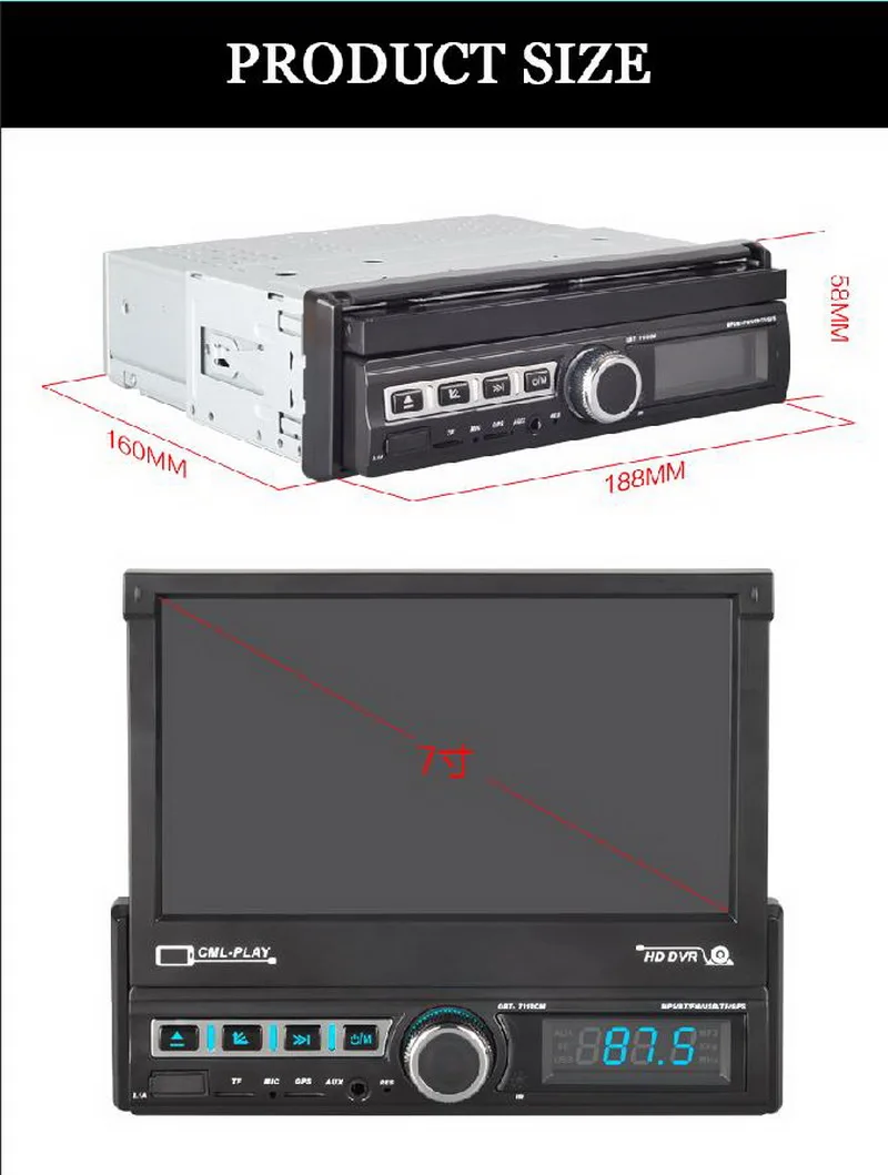 1 DIN 7 Inc Сенсорный экран Радио кассетный плеер Выдвижной автомобильный GPS-навигатор U Воспроизведение диска Изображение заднего вида Bluetooth Авторадио