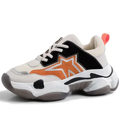 Mcacchi/Новинка; разноцветные кроссовки; женская Повседневная модная обувь для папы; женская спортивная прогулочная обувь; женские кроссовки из натуральной кожи - Цвет: Оранжевый