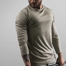 2019 Fashion Spring Summer Men's Round Neck T Shirt Slim Solid Color Leisure Style Sports Long Sleeved T-shirt Men Tops Tees active style slimming long sleeves round neck quick dry close fitting logo print solid color cotton blend t shirt for men