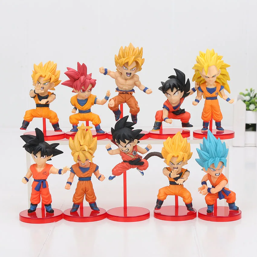 

10pcs/lot 5-8cm Dragon Ball Z Super Battle of Saiyans Son Goku Pvc Toys Super Saiyans Gokou