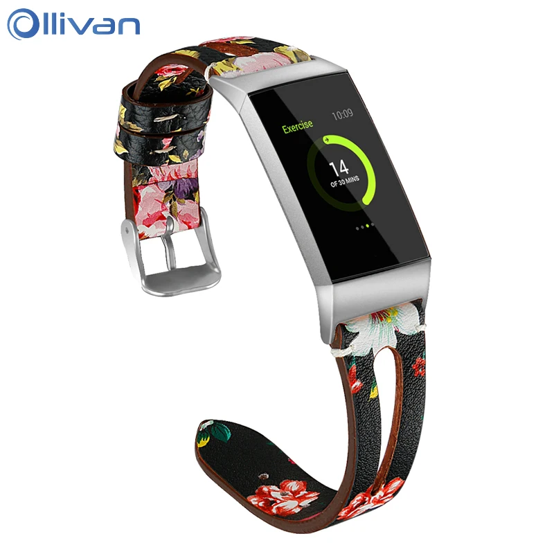 

Flower Pattern Strap for Fitbit Charge 3 Smart watch Replacement Leather Band Bracelet Men Women For Fit bit Correa Accessories