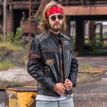 Винтажная Черная Мужская Байкерская кожаная куртка размера плюс 3XL из натуральной толстой воловьей кожи облегающая кожаная мотоциклетная куртка