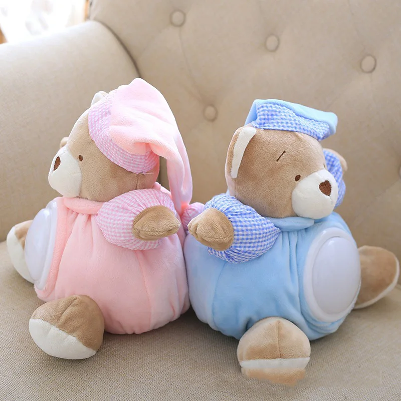 25 см Kawaii Teddy Bear музыкальный светильник плюшевые куклы Pat лампа для комфортного сна светодиодный ночной Светильник успокоить медведь игрушки для детей, подарки для детей