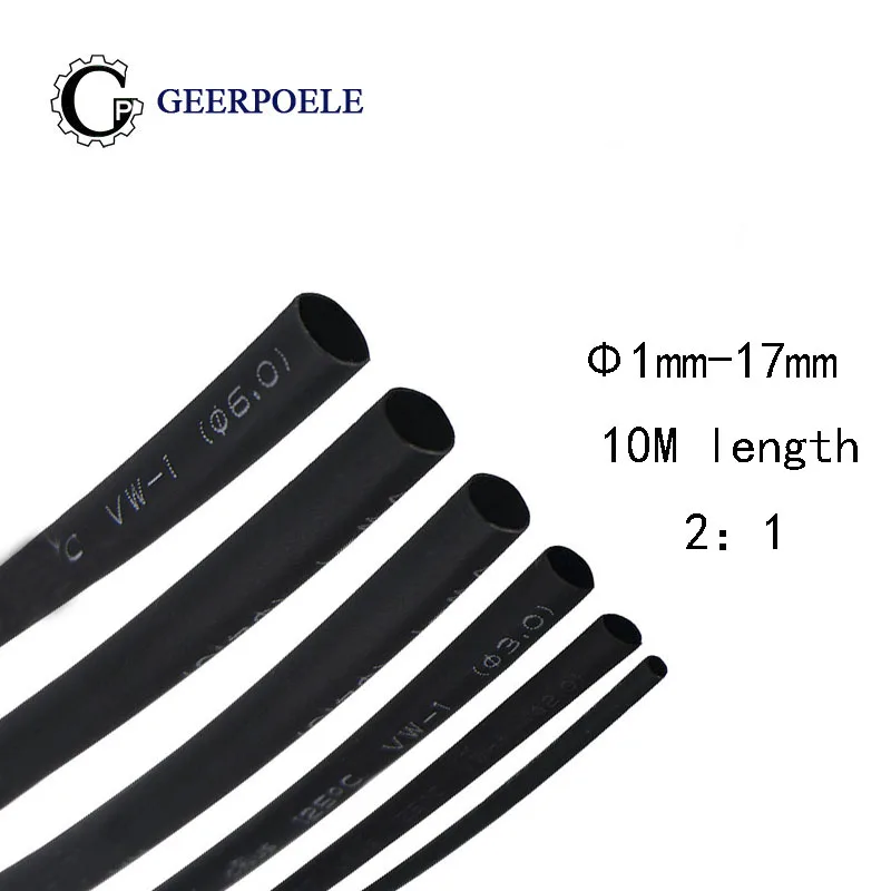 

10Meter 2:1Heat Shrink Tubing Tube Flame Retardant Black Shrink Anticorrosive Insulating Sleeve Wrap Wire Connector Repair