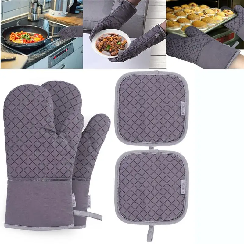 Heat Resistant Oven Mitts Set Comfortable Washable Lightweight Kitchen