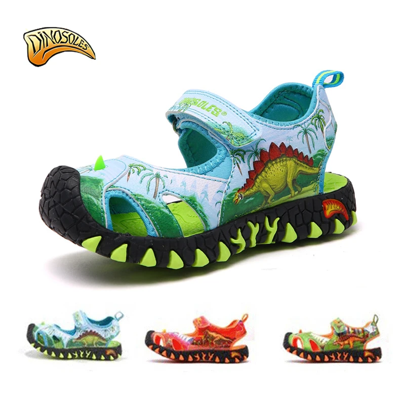 DINOSOLES/детские сандалии для мальчиков; обувь для мальчиков; коллекция года; летние сандалии с 3D рисунком динозавра; детская пляжная обувь; сандалии; размеры 27-34; сандалии для малышей