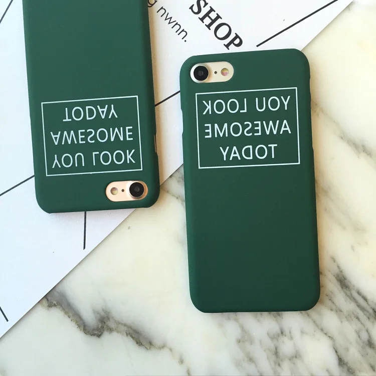 

Dark Green Plastic English Simple For iPhone 7 Mobile Phone Cover Case Fashion Phone Cases For iPhone 5 5S SE 6 6s 7 8 Plus Case