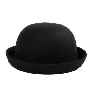 black Retail Little Girls Fedora Hat Dome Cap Children Dress Hats Kids Caps Felt Hats Wool Felting Bowler Hat - Цвет: black