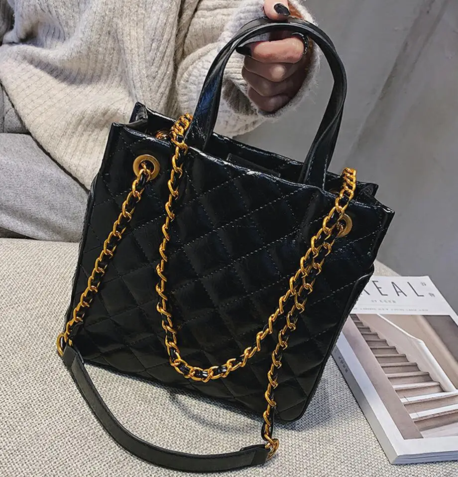 

Retro Fashion Lady Big Tote bag 2019 New Quality PU Leather Women's Designer Luxury Handbag Lattice Chain Shoulder Messenger bag