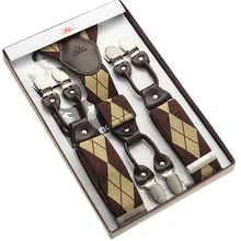 Жаккардовые подтяжки желтая клетка supspender