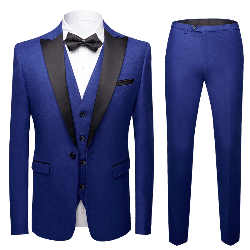 

2019 Men Blue Single Breasted Wedding Groom Suit With Pants Tuxedo For Men Wedding Suits Prom Best Man Suit (Jacket+Pants+Vest)