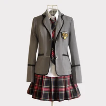 Новые модели японской школьной формы JK JCosplay костюм черная красная клетчатая юбка+ топы, пальто, комплекты