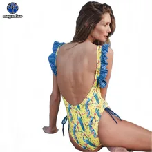 Megartico, цветочный принт, сексуальный женский купальник, цельный, размера плюс, открытая спина, желтый, с оборками, женский купальник, harajuku, купальники