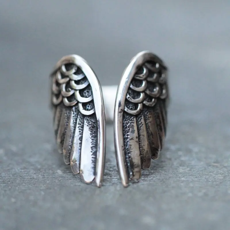 Европейский стиль, ретро тайское серебряное кольцо с крыльями ангела, Крутое высококачественное креативное кольцо на палец для женщин и мужчин, ювелирные изделия в стиле панк