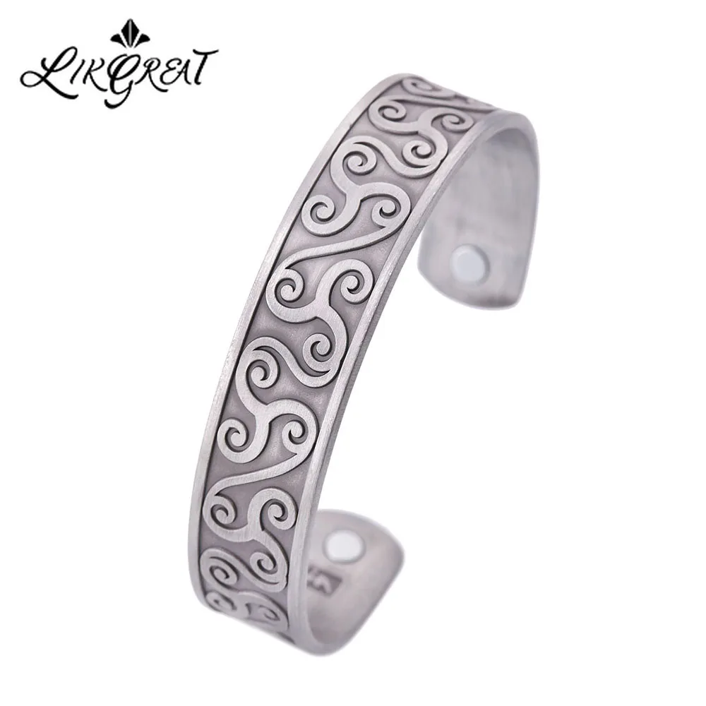 LIKGREAT Triskel Triskelion Ancient Celtics Symbol Bangles Antique Silver Magnetic Cuff Bracelet Vintage Health Care Jewelry