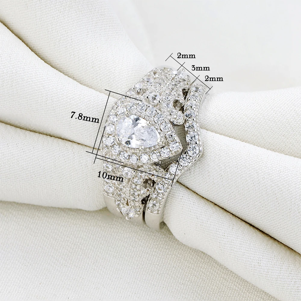 Newshe, 3 шт., 925 пробы, серебряные Свадебные кольца для женщин, 1,4 карат, грушевидная форма, AAA CZ, обручальное кольцо, набор, классические ювелирные изделия, NR5015