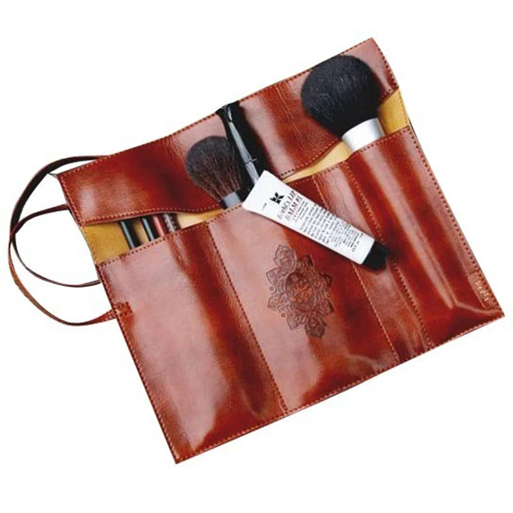  Hot Vintage Retro Roll Leather Woman Makeup Brushes School PU Cosmetic Pen Pencil Case Bag Small HG