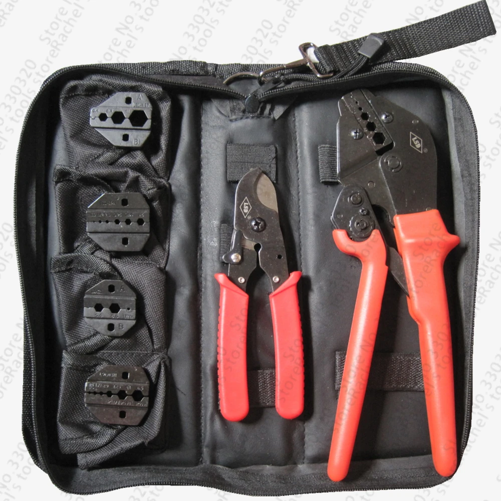 

CCTV Tool Kit Coaxial Crimping Tool kit with cable cutter & replaceable dies for CCTV BNC coaxial cable connectors AP-K05H