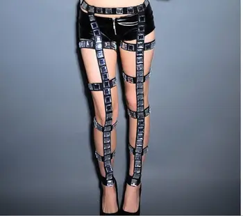 

Female ds costume jazz dance dj sexy rhinestone one piece cutout booties singer platform bling crystal bandage pants acceorries