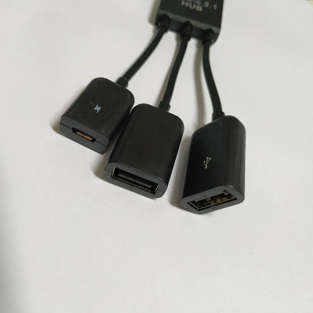 Type C Cable , 20cm 3 in 1 USB C Type C OTG Host to Micro USB + 2x USB2.0 Female Cable Hub Cord Adapter Connector Splitter Black