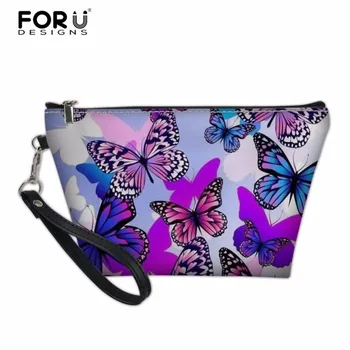 

FORUDESIGNS Cosmetic Bag Pu Leather Makeup Bag Butterfly Small Organizer Women Toiletry Bag Make up Case Beauty Storage Wash bag
