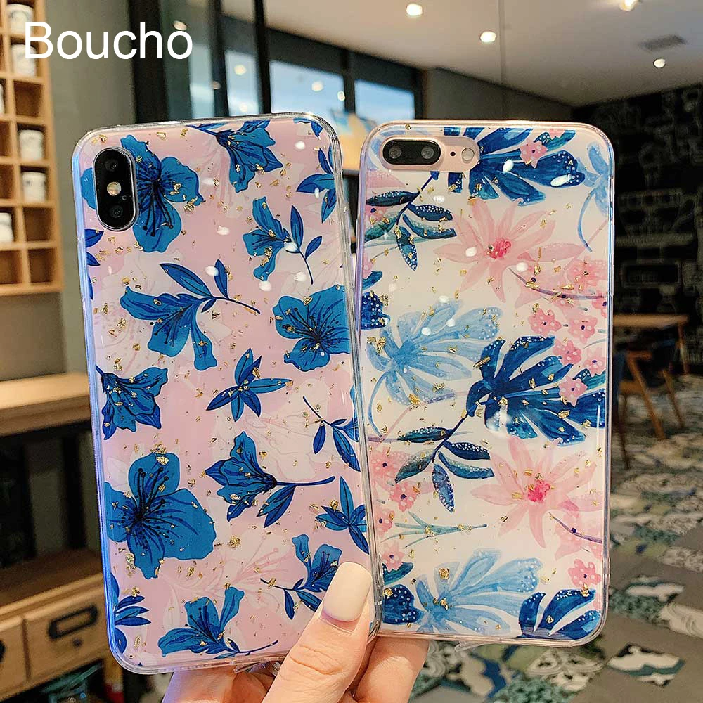 

Fashion Plant Leaves Marble Phone Case for iPhone XR XS Max X XS Glitter Gold foil TPU Cover for iPhone 8 6 6S 7 Plus Soft Cases