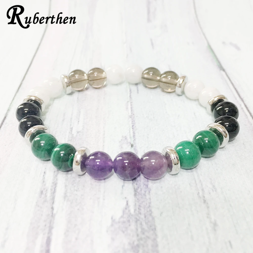 

Ruberthen AAA Grand Natural Malachite Bracelet Black Tourmaline Smokey Quarz Bracelet Luxurious Gem Stone Jewelry