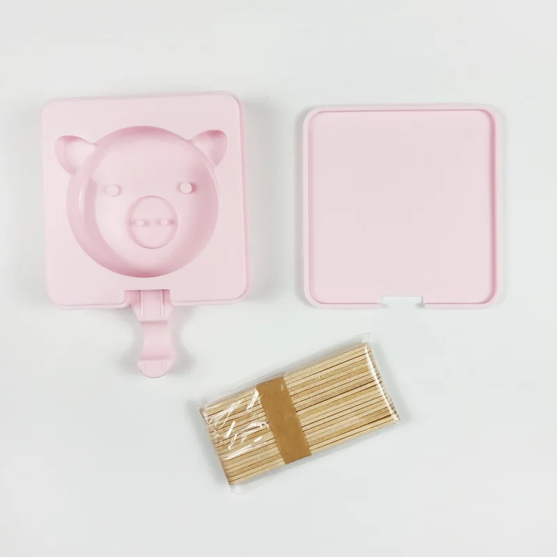 Silicone Ice Cream Mold Animal Icecream Bar Maker Cow Rabbit Pig Ice Cube Jello Mold Tray Square DIY Frozen Sucker Popside Tools - Color: pig