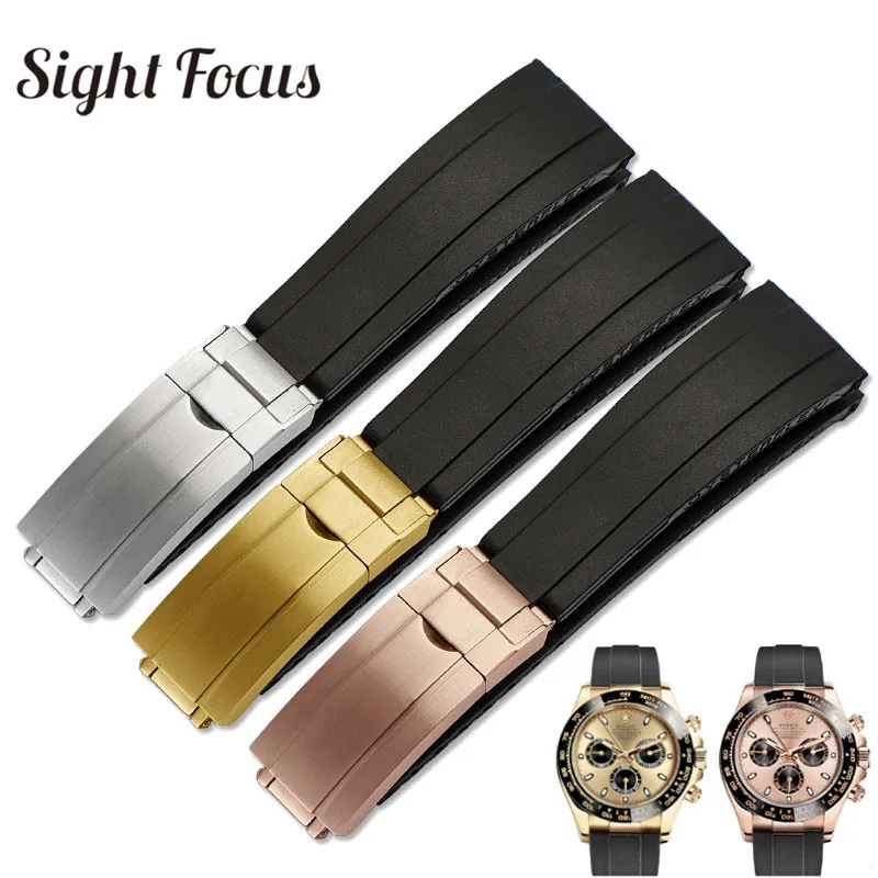 20mm Watch Band for Rolex Watch Man Yacht Master Submariner Brush Folding Clasp Rubber Watch Strap Black Belt Relogio Masculino