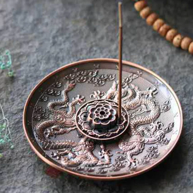 

Chinese Style Zinc Alloy Incense Stick Burner Holder Dragon Pattern Censer Plate For Candle Aromatherapy Furnace Incense Base