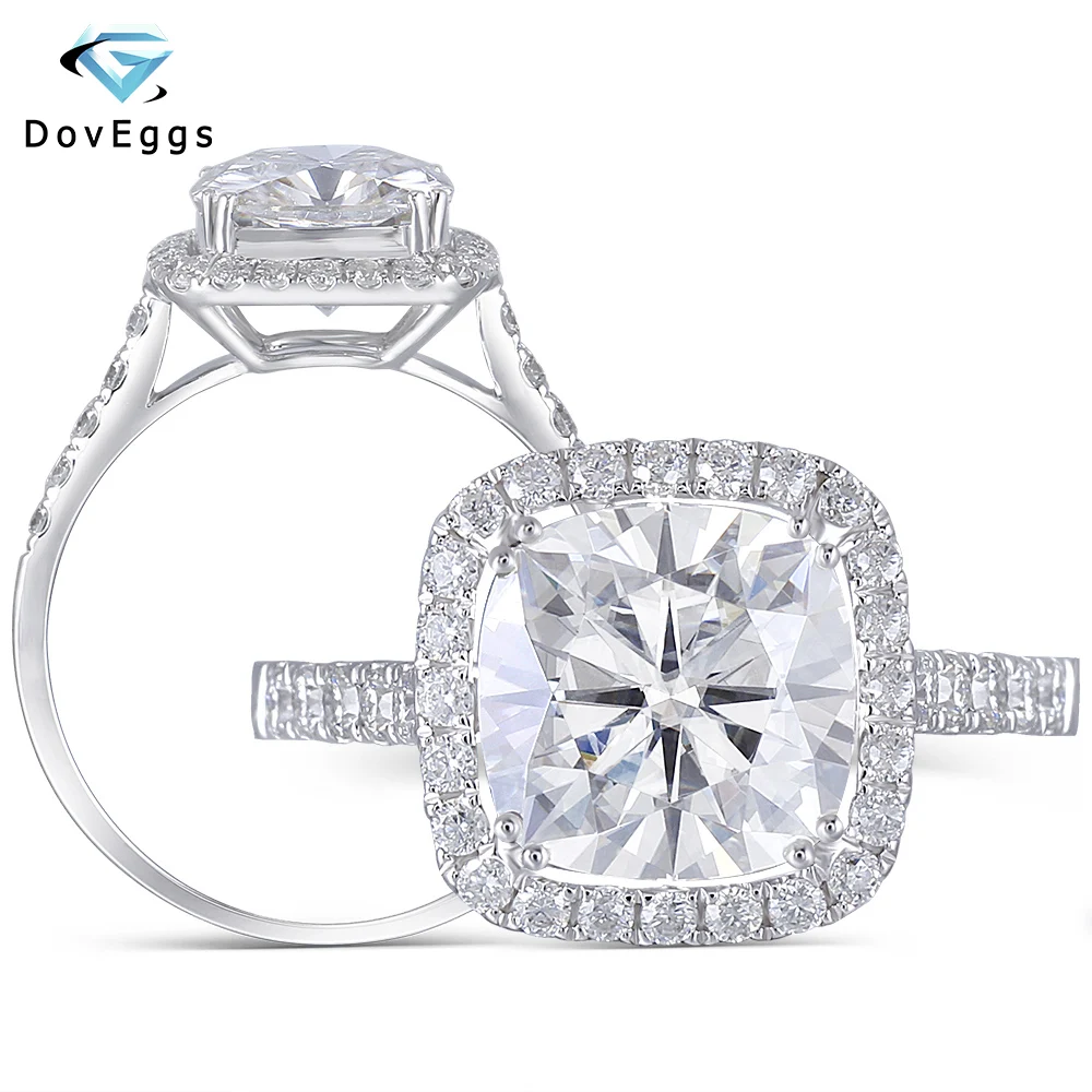 DovEggs 10 к белый золотой центр 3ct 8,5 мм GH цвет подушки разрезанный муассанит обручальное кольцо с камнем с акцентами для женщин свадьбы DovEggs 10 к белый золотой центр 3ct 8,5 мм GH цвет подушки разрезанный муассанит обручальное кольцо с камнем с акцентами для женщин свадьбы