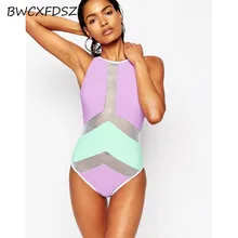 BWCXFDSZ лоскутный купальник цельный разноцветный монокини с высокой талией женский купальный костюм сетчатый боди с открытой спиной женский купальник