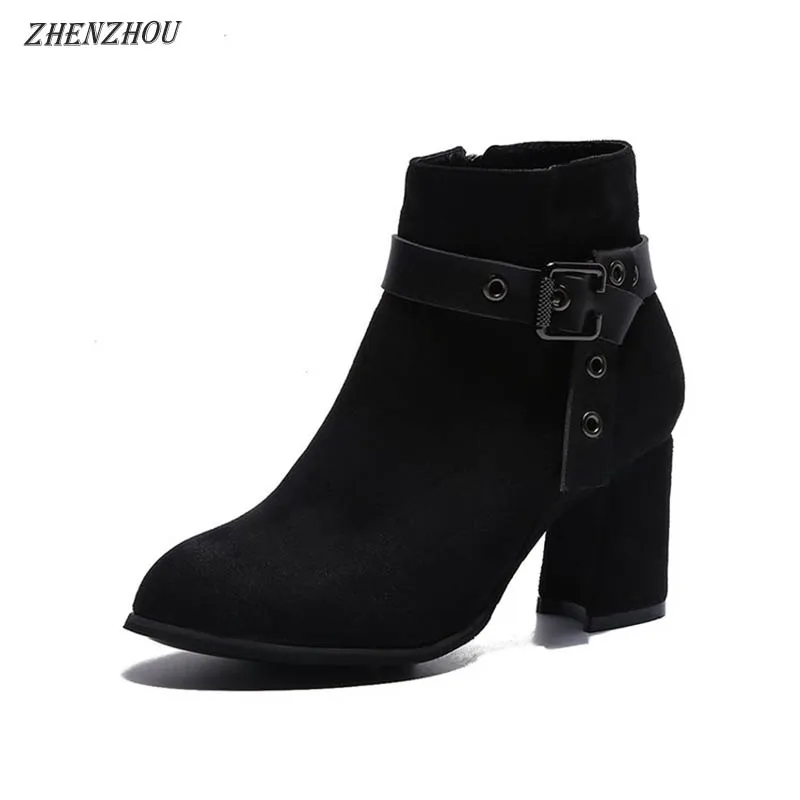 

New autumn/winter Women's shoes 2018 mini Martin boots for women with high heel, thick heel, pointed toes and bare boots