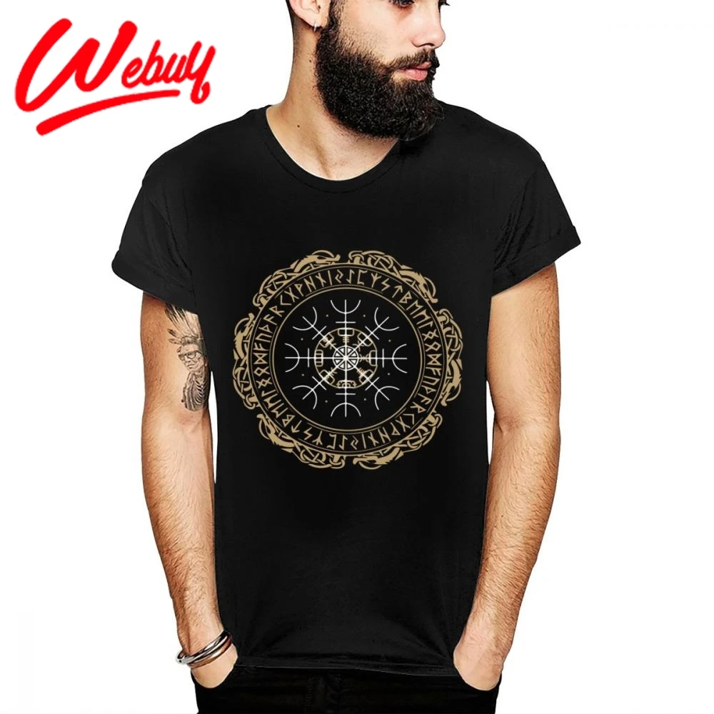 

Graphic Print Vikings Compass Vegvisir T Shirt Symbol of Guidance and Protection Design Tee Shirt Man Soft Round Neck Camiseta