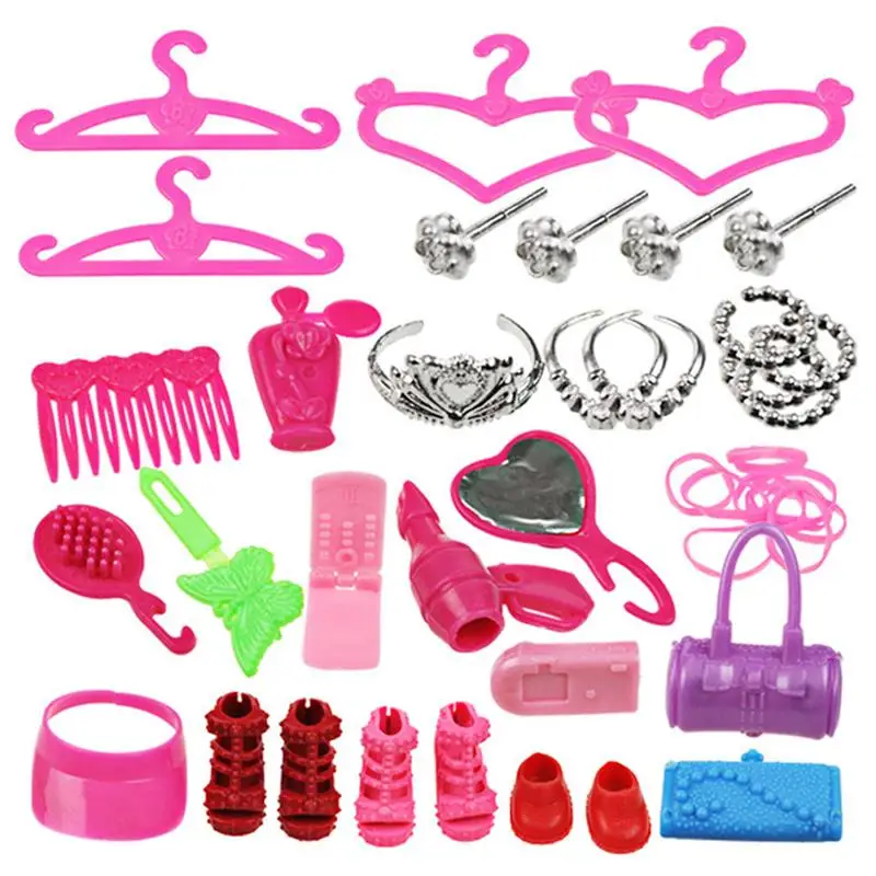 

A Set Of 42pcs Jewelry Necklace Earring Comb Shoes Crown Doll Accessories For Dolls Dolls Accessories Set