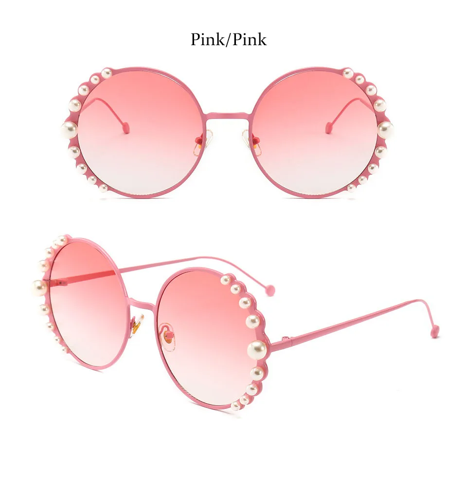 Большие круглые солнцезащитные очки для женщин, Роскошные Жемчужные брендовые дизайнерские очки, женские элегантные прозрачные линзы, розовые оттенки для женщин, очки