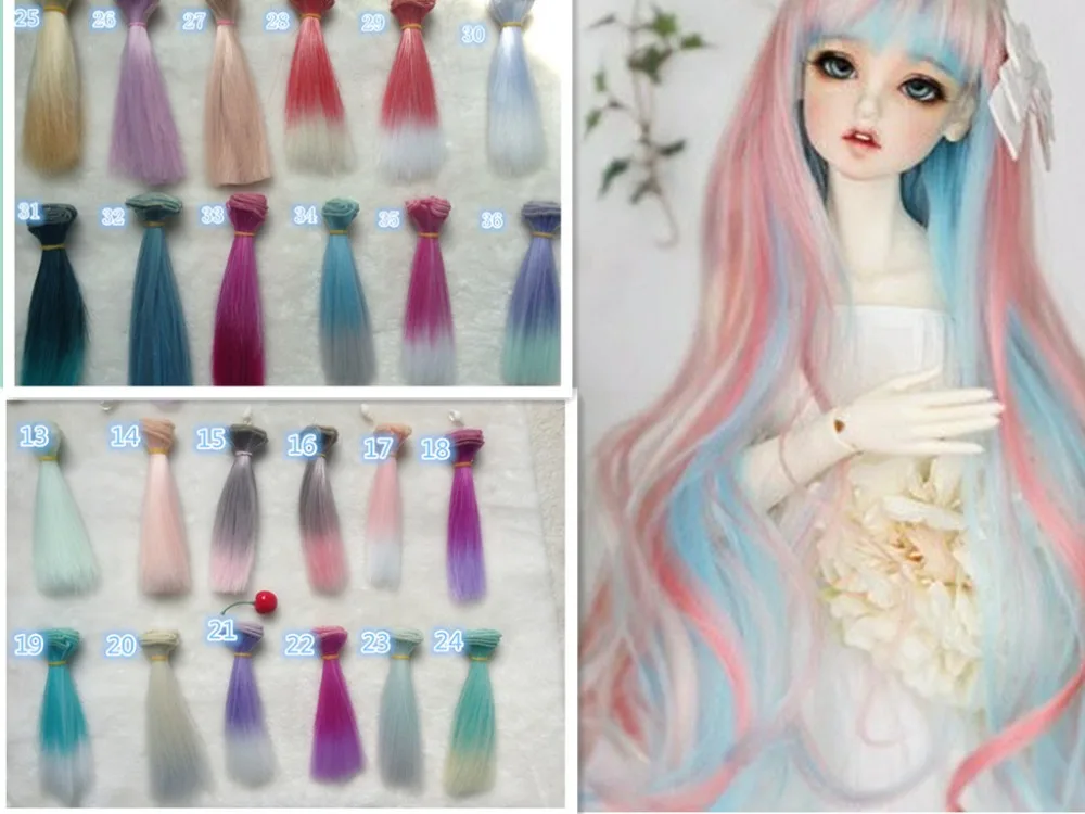 1pcs 15cm 100cm BJD Wigs High temperature Fashion colourful straight Hair Piece For 1 3 1